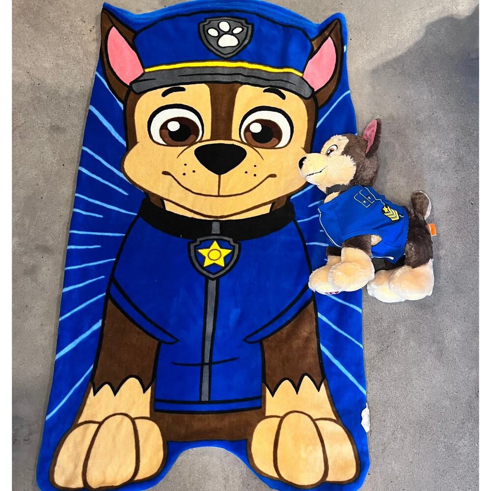 Build a bear Paw Patrol Chase stuffed dog blue toddler blanket sleep sack bundle